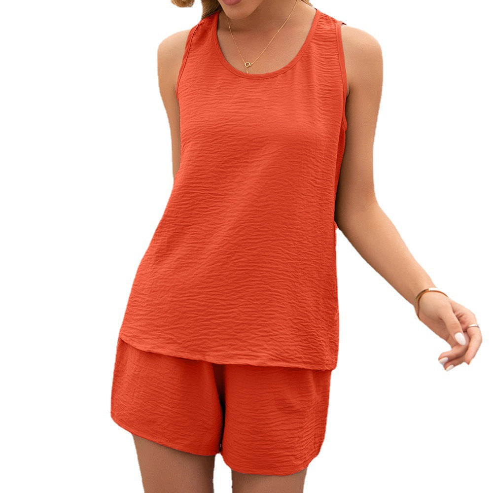 Loose And Comfortable Camisole Crew Neck Tank Top Shorts Set