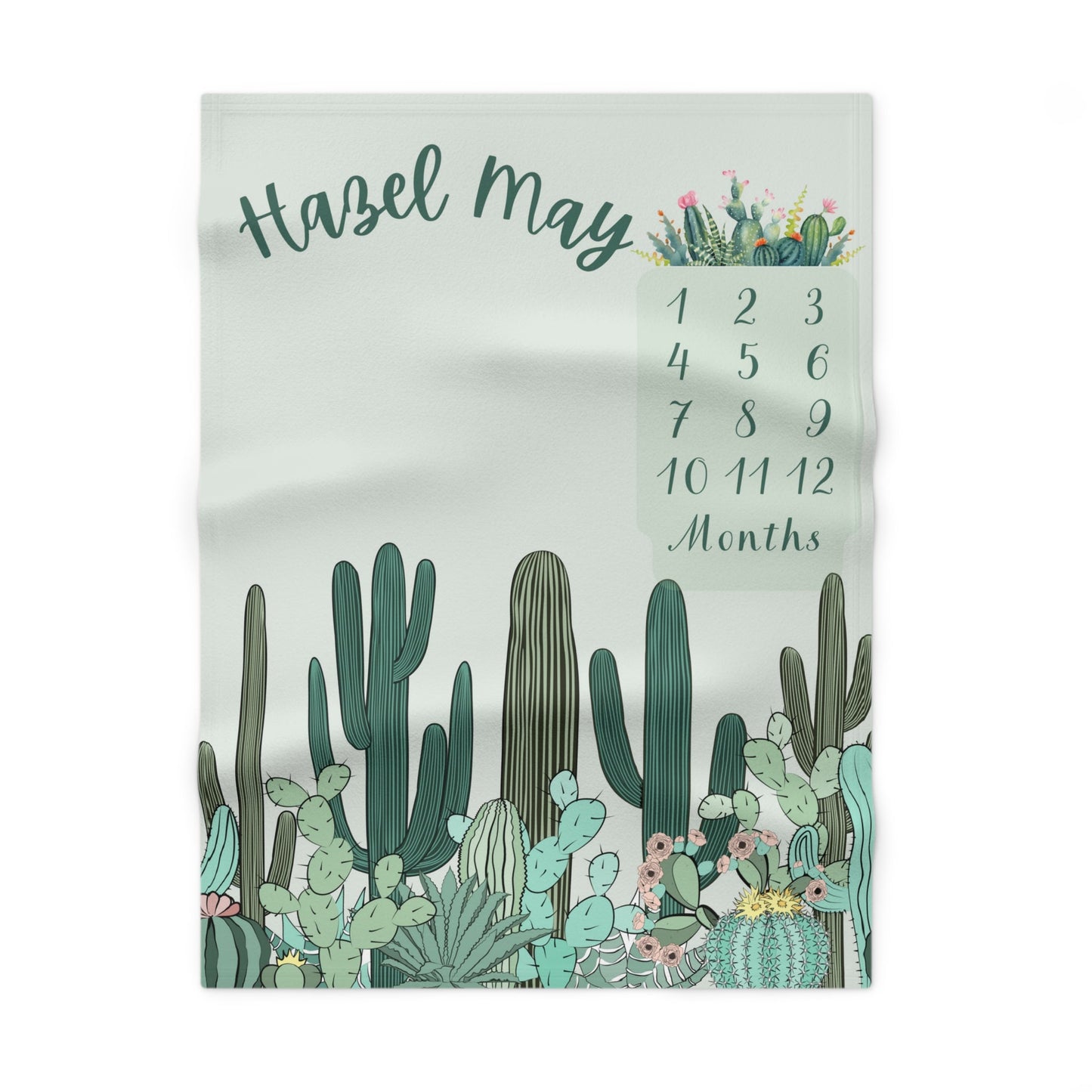 Cactus Soft Fleece Milestone Blanket, Boys Monthly Growth Tracker, Personalized Baby Blanket, Baby Shower Gift, Newborn Baby Gift