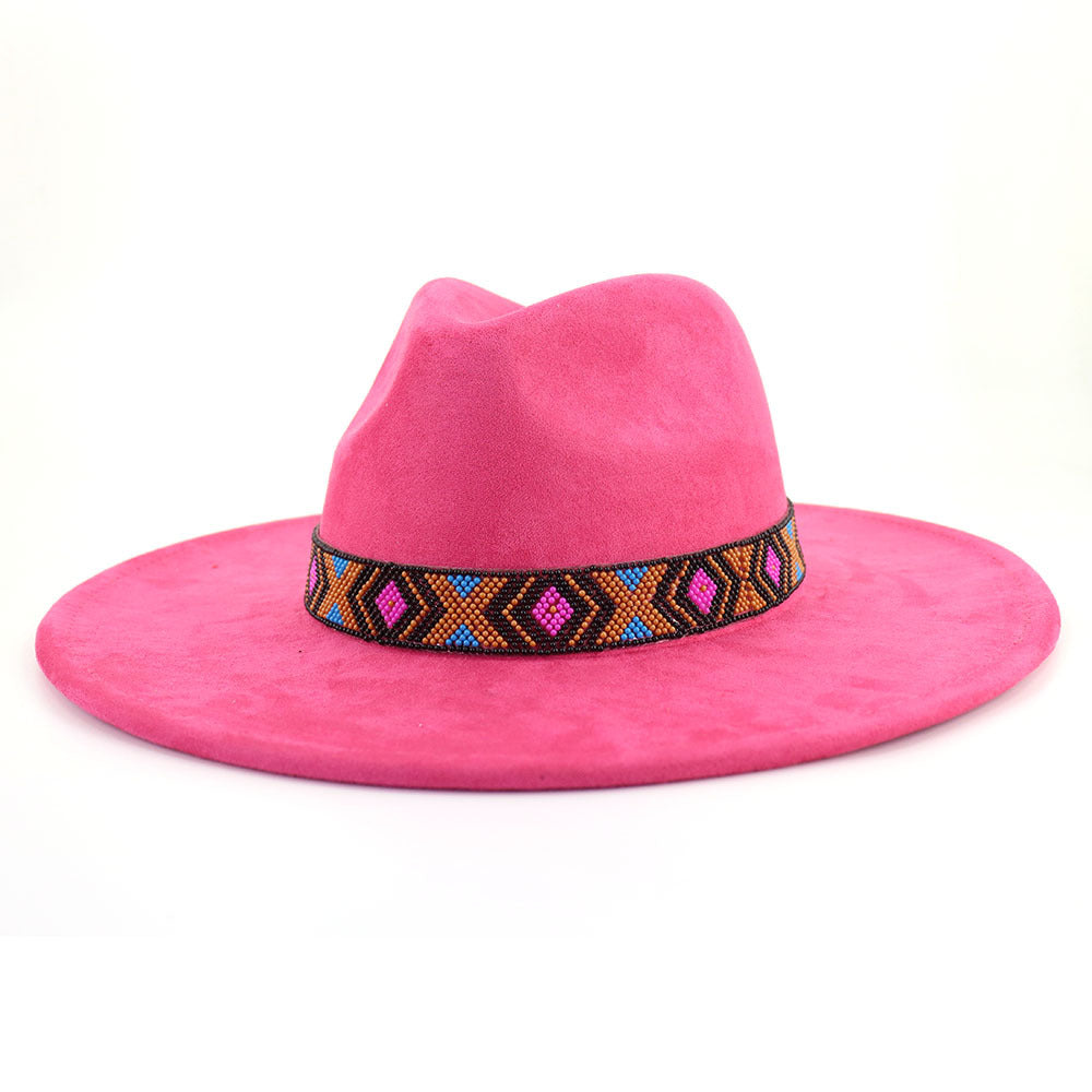 Women's Suede Bohemian Large Brim Flat Top Hat