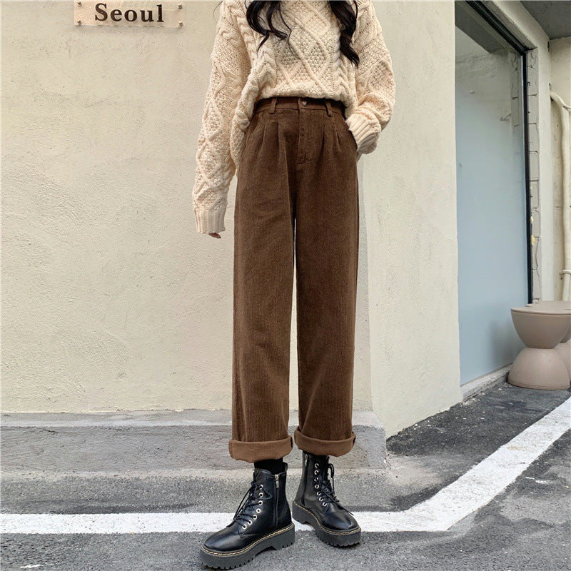 Women's Retro Corduroy Suit Versatile Casual Wide-leg Pants