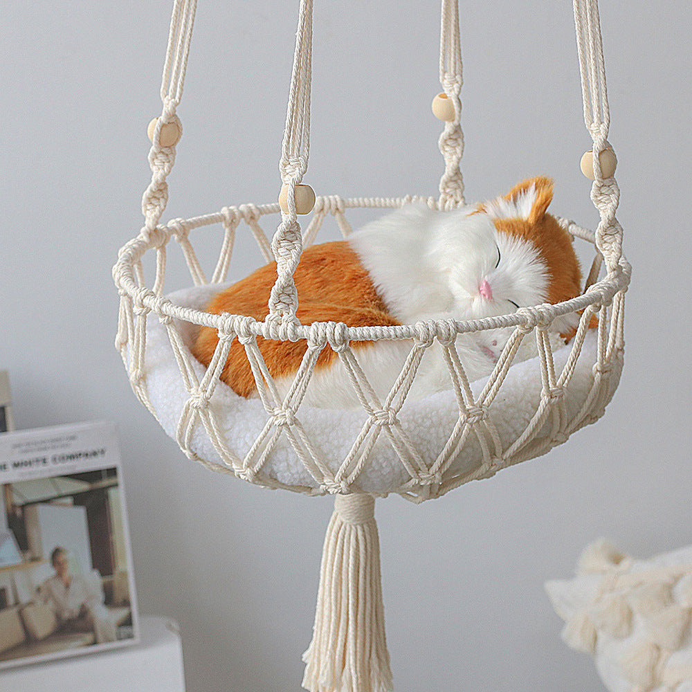 Macrame Cat Hammock, Handwoven Hanging Cat Bed, Boho Cat Swing