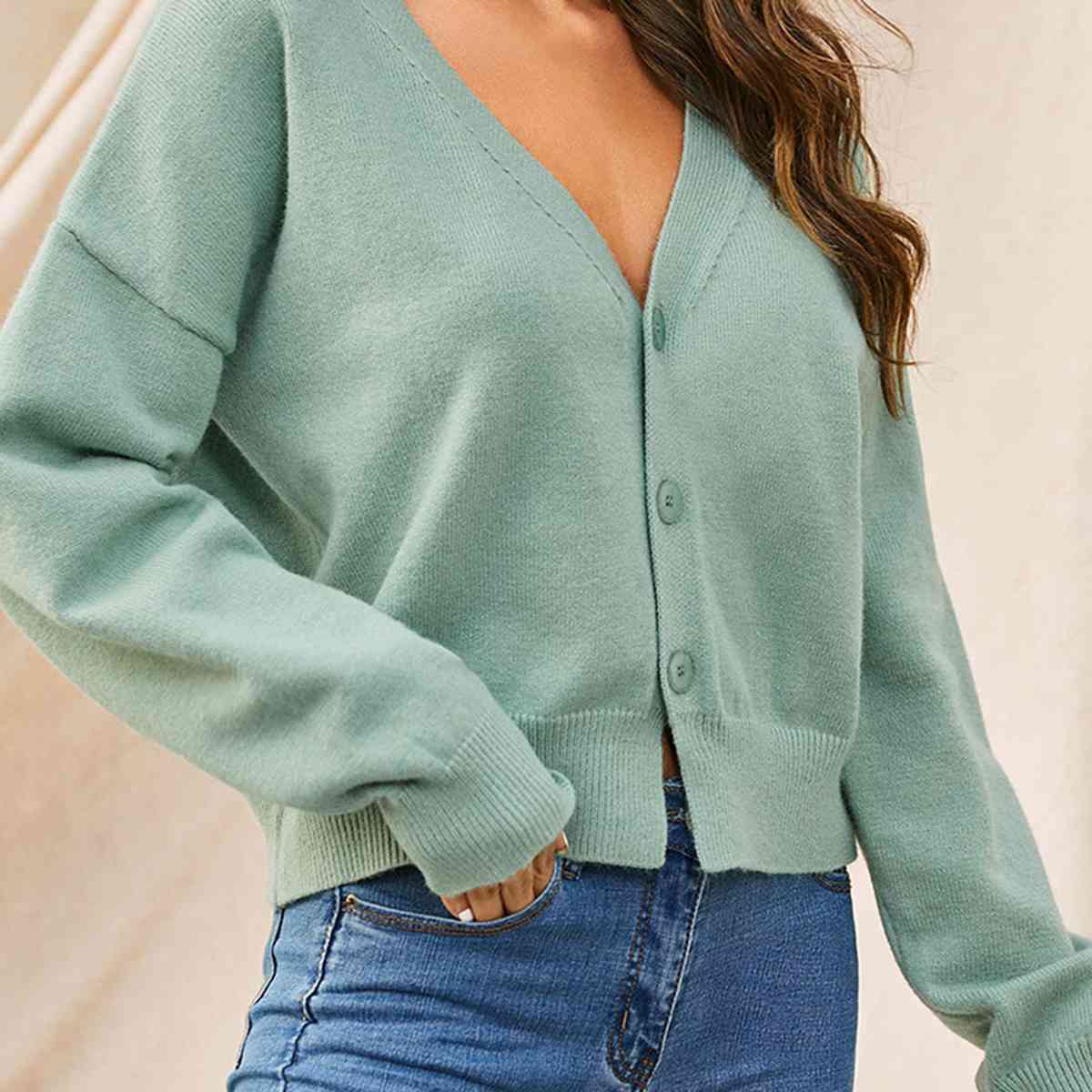 Dropped Shoulder Half Button Cardigan