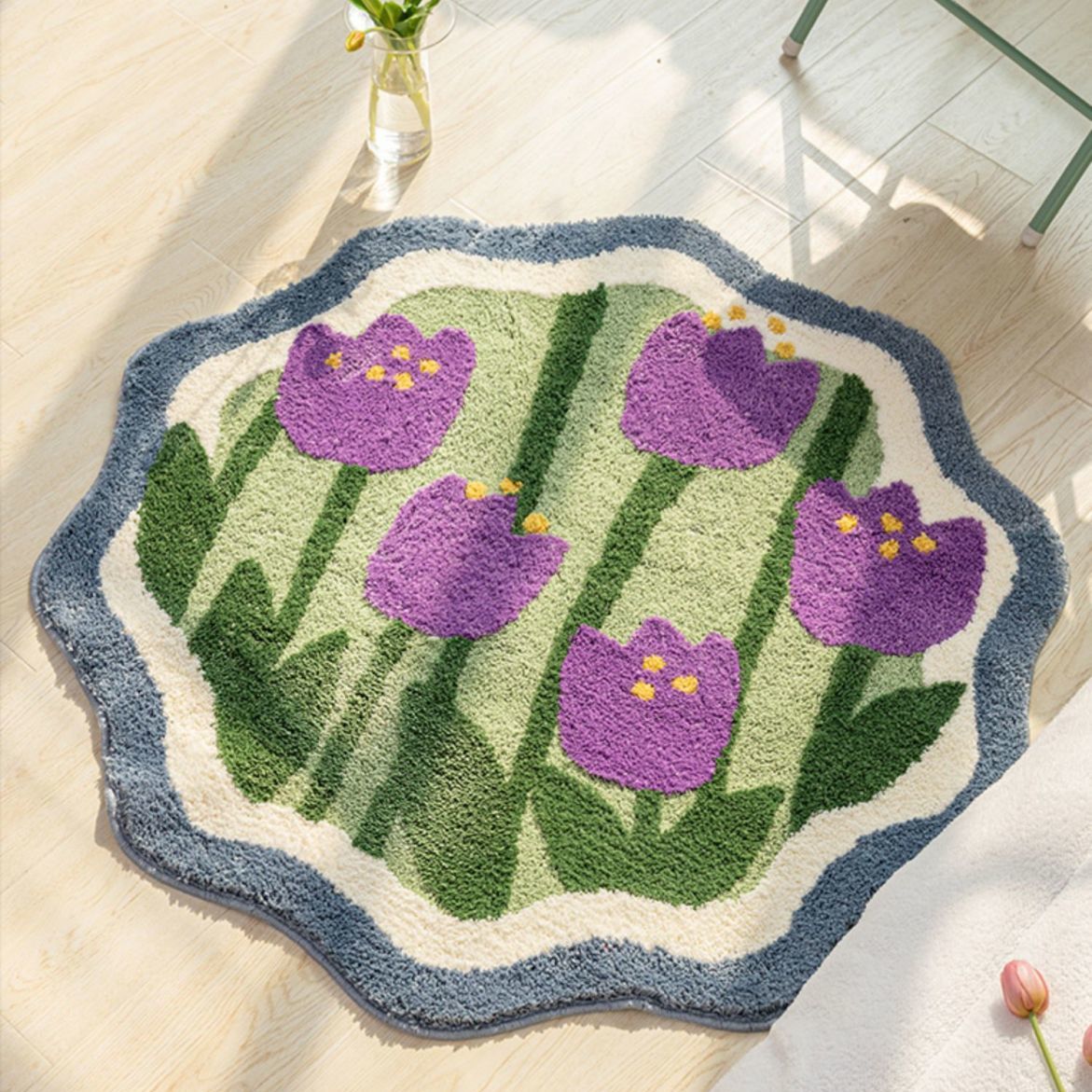 Soft Flower Irregular Round Shape Bedside Rug