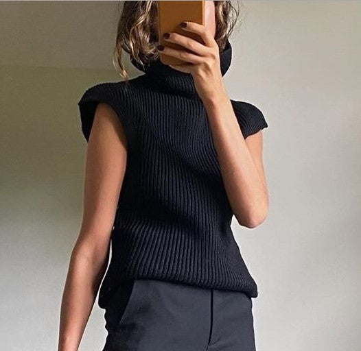 High Neck Knitted Sleeveless Loose Sweater