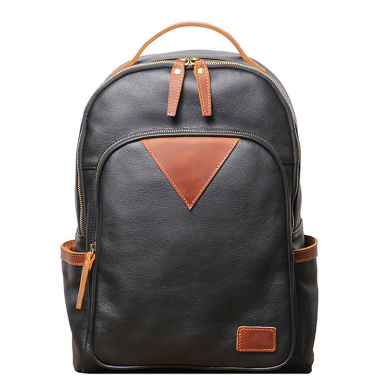 Retro Trend Leather Backpack Personality Color Contrast