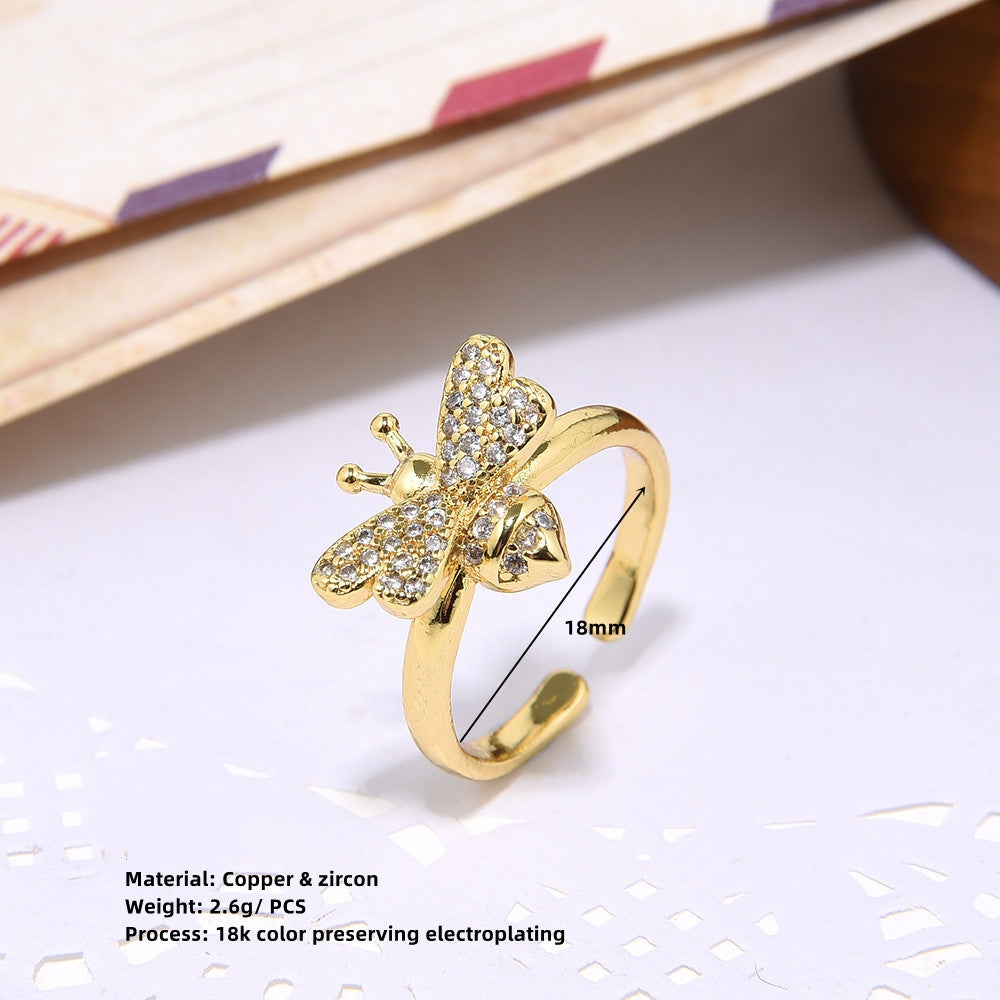 Women's 18K Gold Micro Inlay Color Zircon Open Adjustable Ring