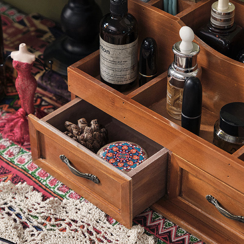 Retro Style Wooden Makeup Rack With Drawers