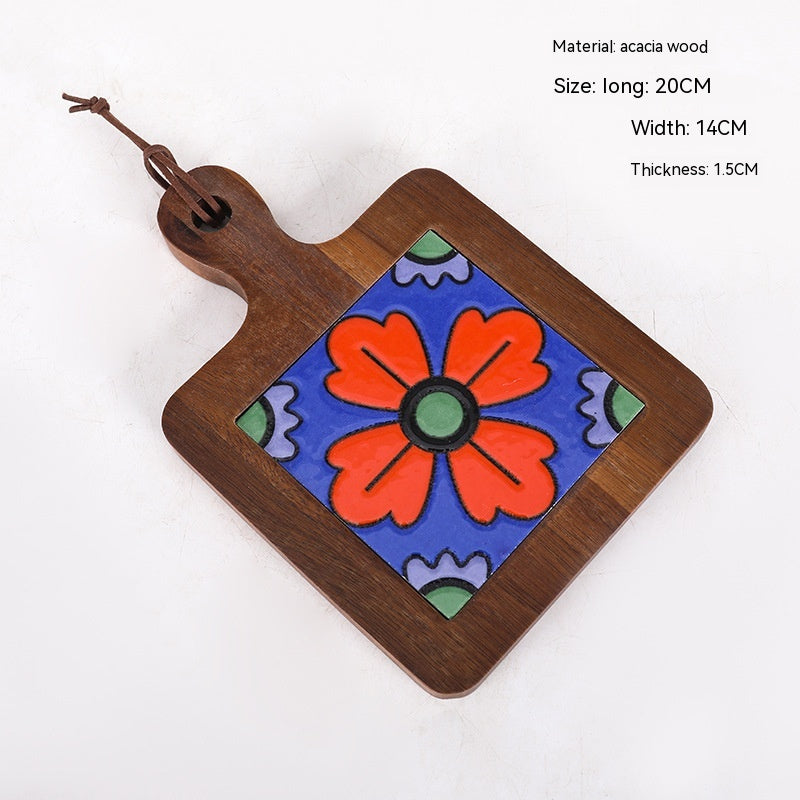 Vintage Solid Wood Tile Handle Potholder