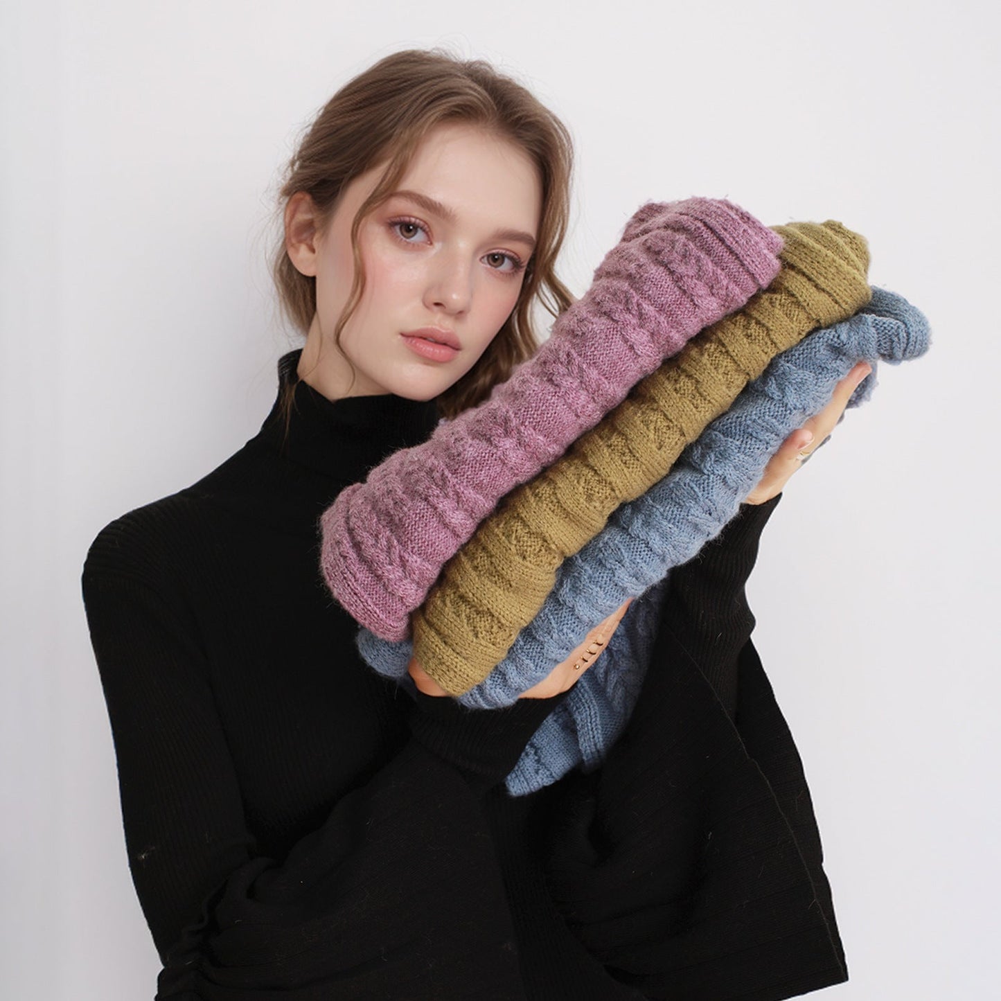 Autumn And Winter Thickening Warm Wool Scarf Artificial Cashmere Solid Color Texture Knitted Scarf