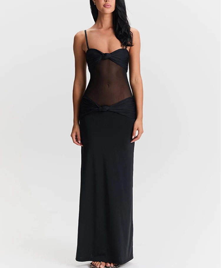 Knotted Mesh Strappy Midi Dress