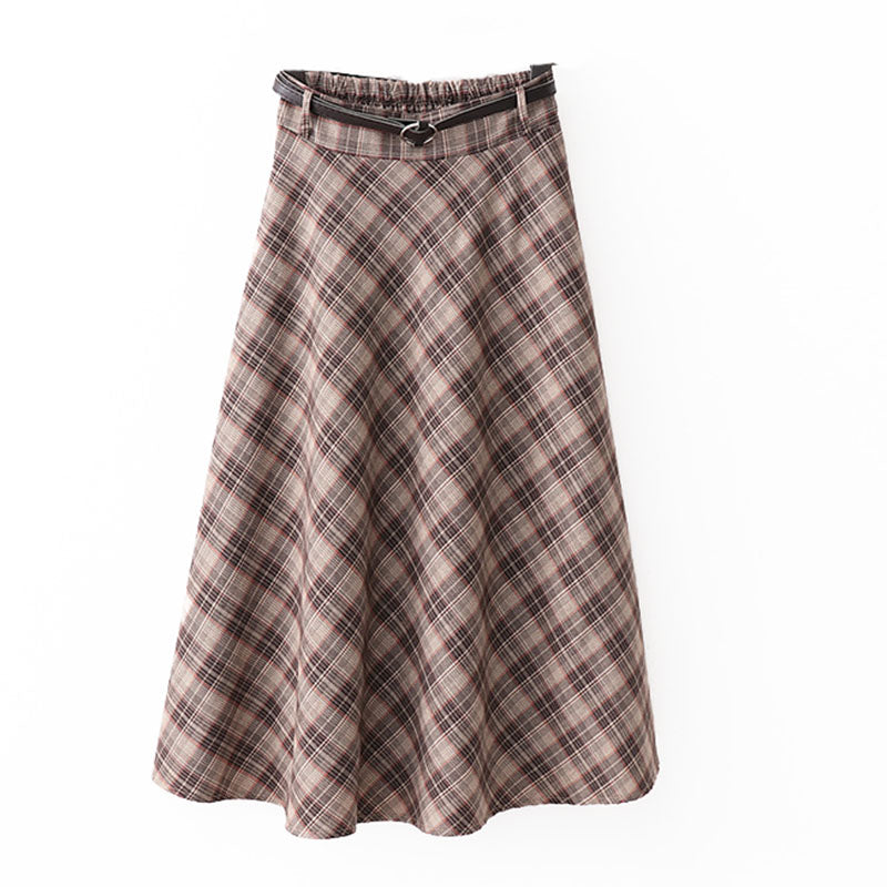 Academia Women's Retro Diagonal Plaid Medium Length Skirt