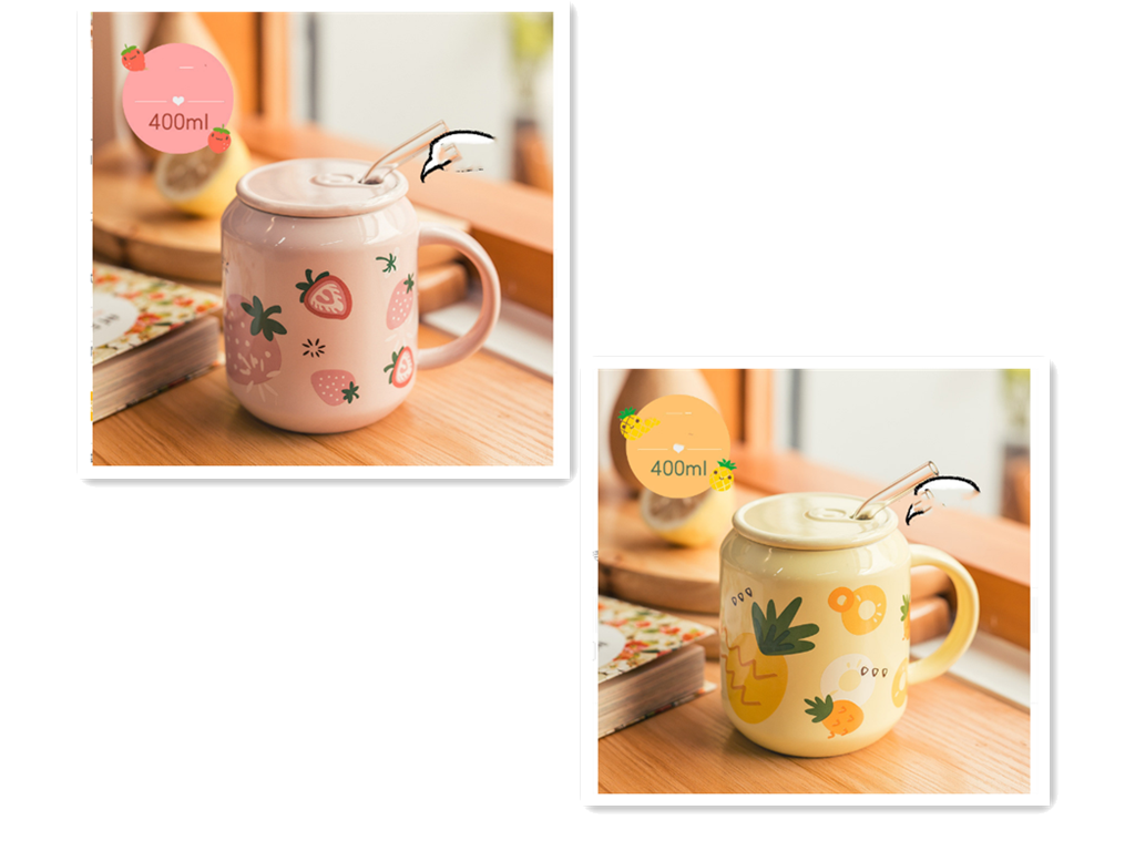 Household Water Cup Ins Style Creative Ceramic Cup With Lid Flower Tea Cup