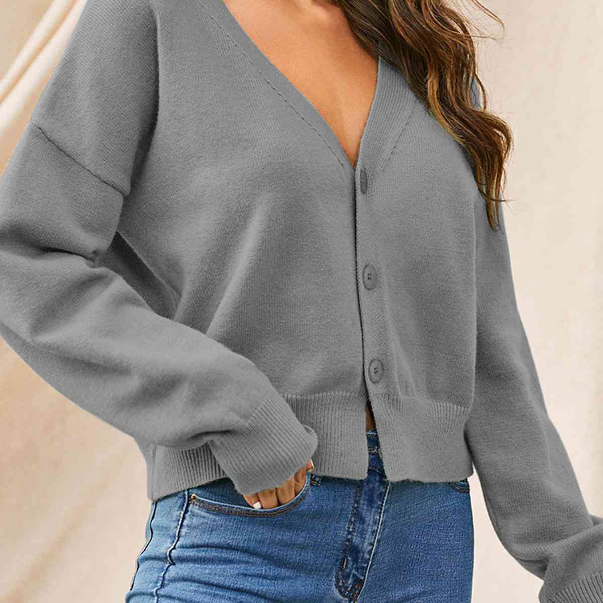 Dropped Shoulder Half Button Cardigan