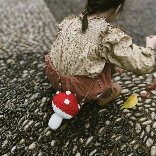 Girls' Handmade Mushroom Wool Bag With Children's Decorative Cartoon