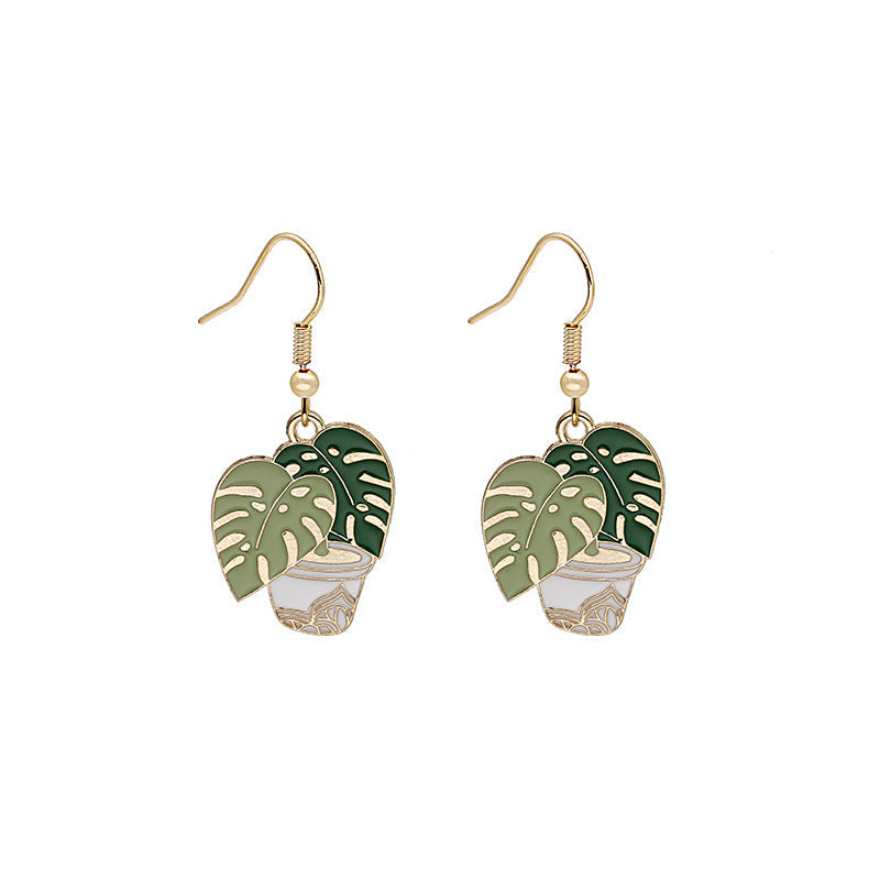 Women's Fashion Cartoon Potted Greenery Earrings