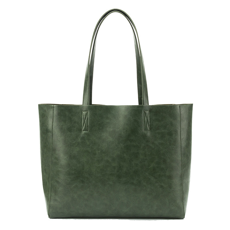 Dark Green Tote Oil Wax Soft Leather Women's Bag Retro Art