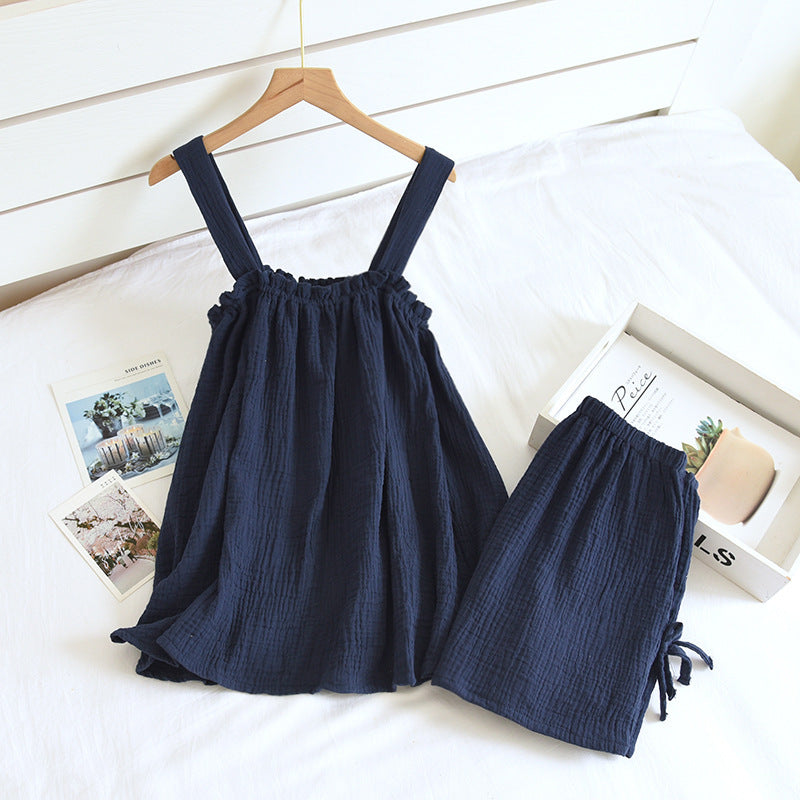 Cotton Crepe Suspender Shorts Vest Set