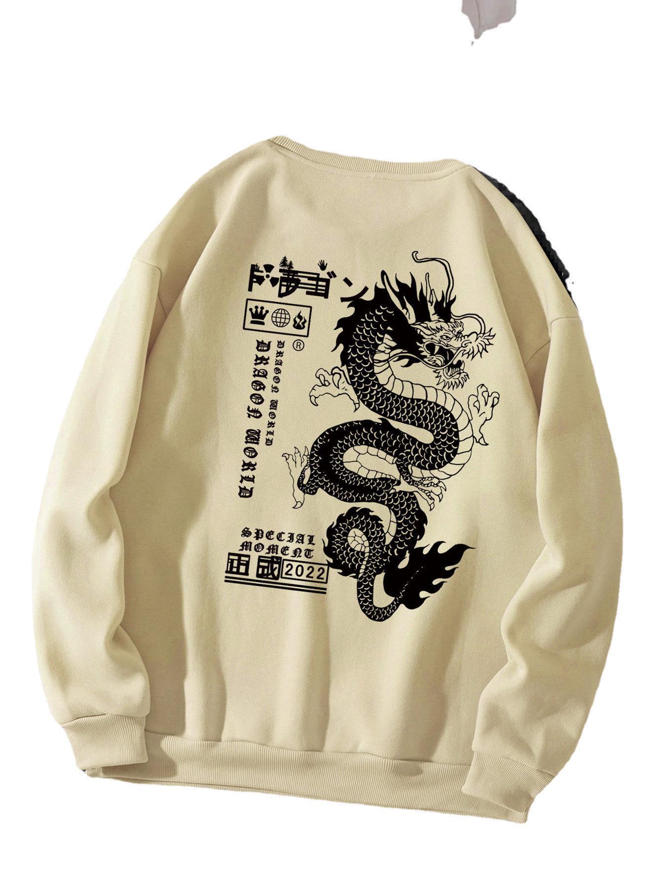 Men's Autumn And Winter Loose Tokyo Dragon Print Crewneck