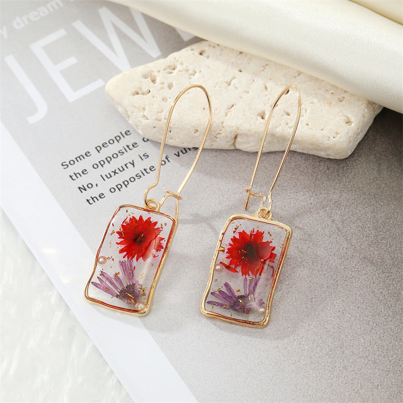 Rectangle Transparent Drip Dry Flower Earrings