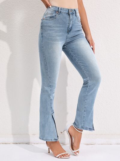 Slit Buttoned Jeans with Pockets