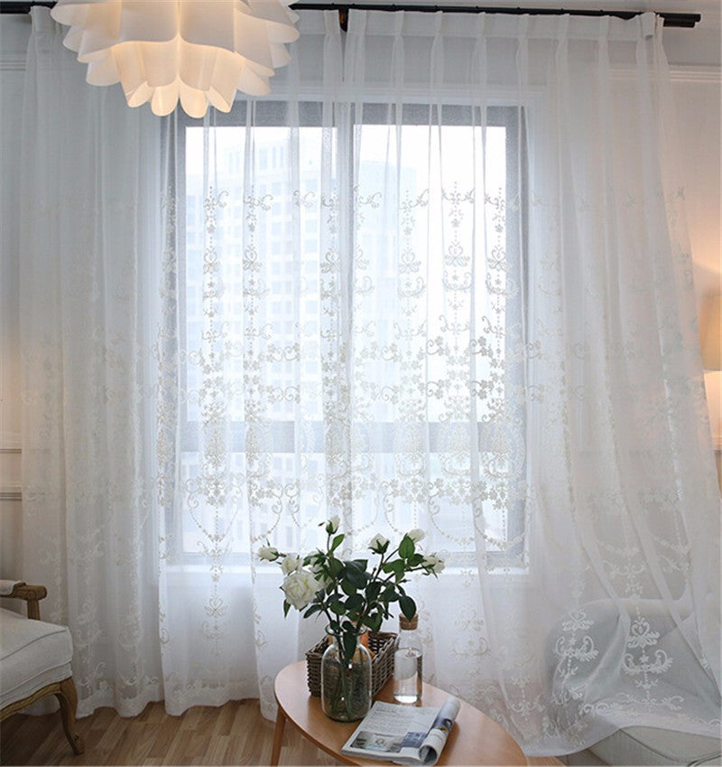 Translucent Embroidered Window Screen White European Style