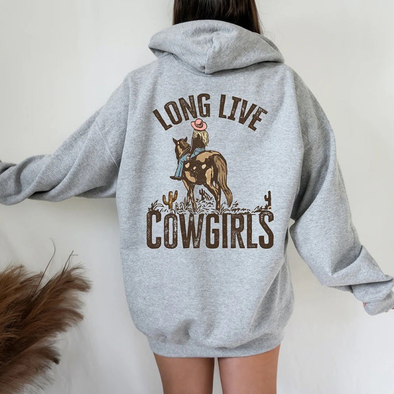 Women's Long Live Cowgirls Casual Back Printed Sweatshirt