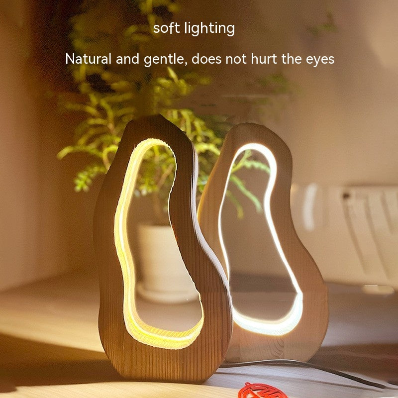 Hollow Design LED Simple Style Desktop Wooden Table Lamp