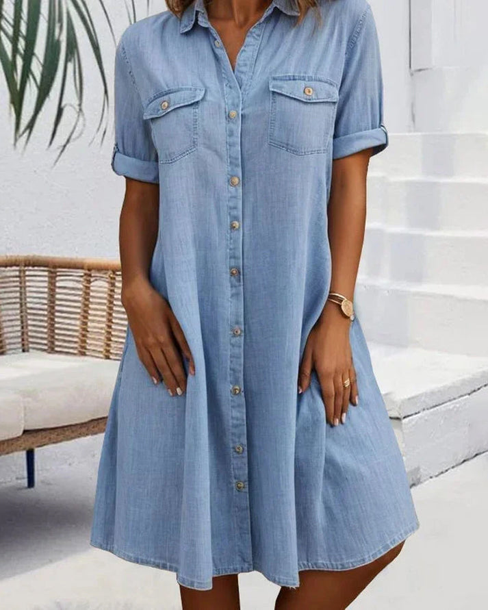 Short Sleeve Button Denim Dress
