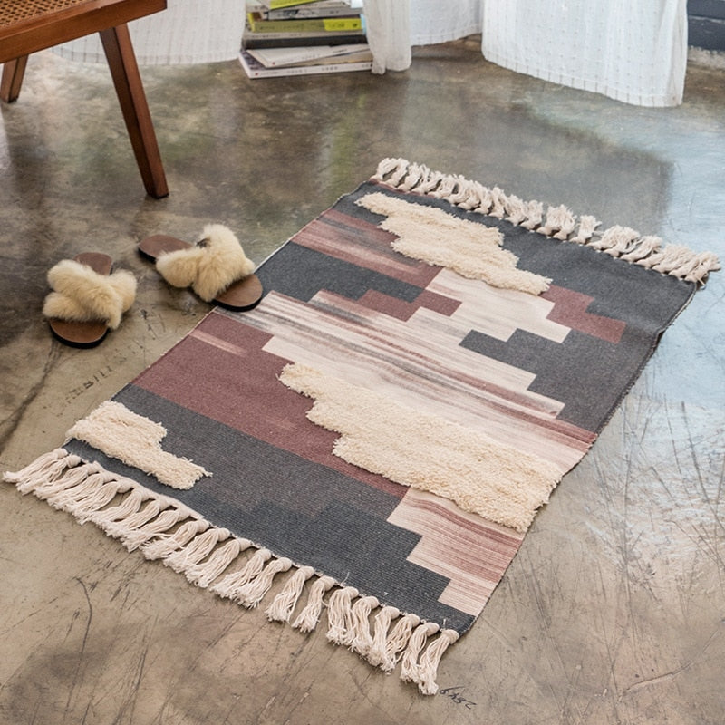 Nordic Cotton and Linen Tufted Handmade Tassel Rug