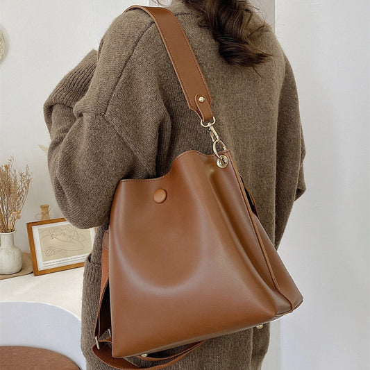 Texture Single Shoulder Bucket Bag Female Literary Versatile