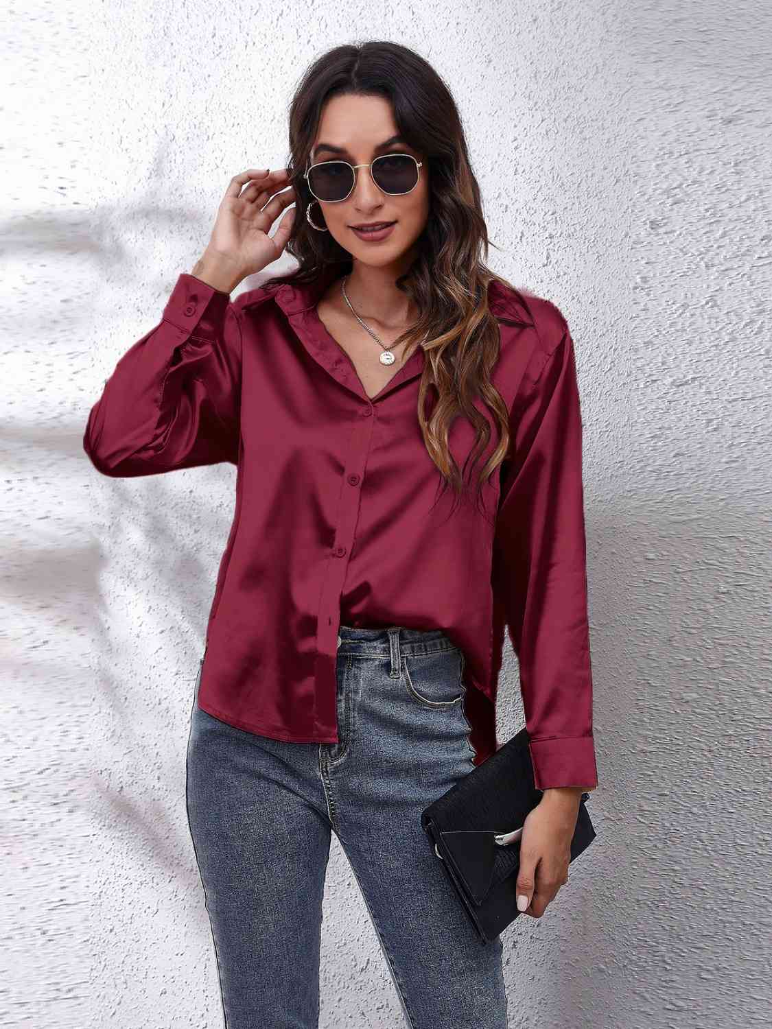 Collared Neck Buttoned Long Sleeve Shirt