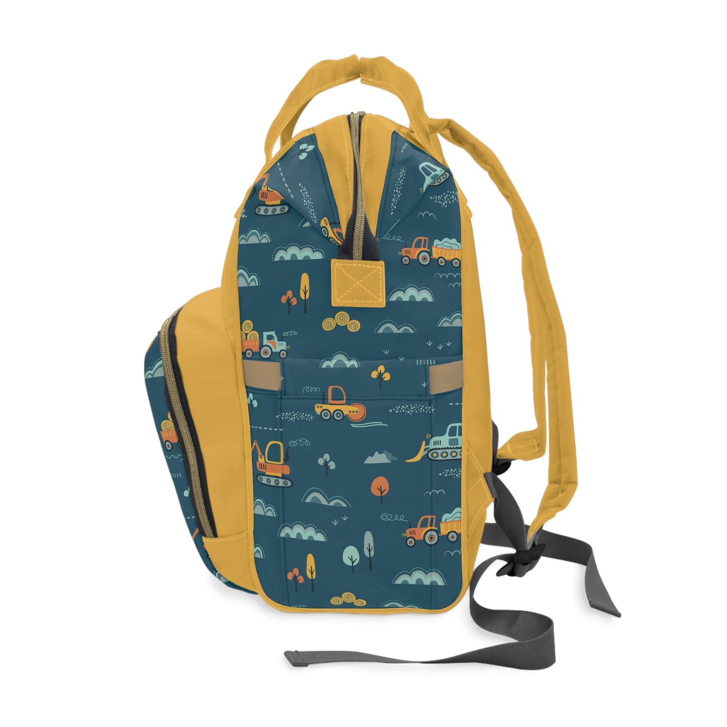 Personalized Construction Trucks Print Pattern Multifunctional Diaper Backpack, Newborn Gift, Baby Shower Gift, Trucks Backpack