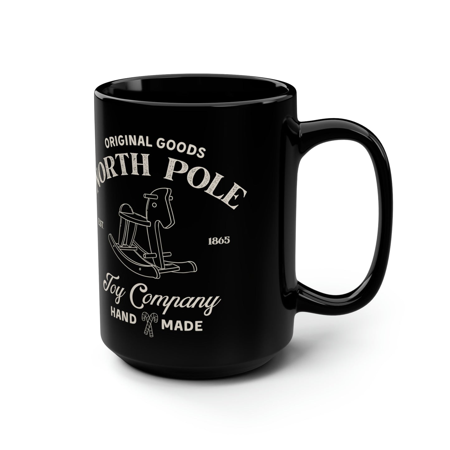 Christmas Black Mug, 15oz, North Pole Toy Company Mug, Edgy Christmas Hot Chocolate Mug