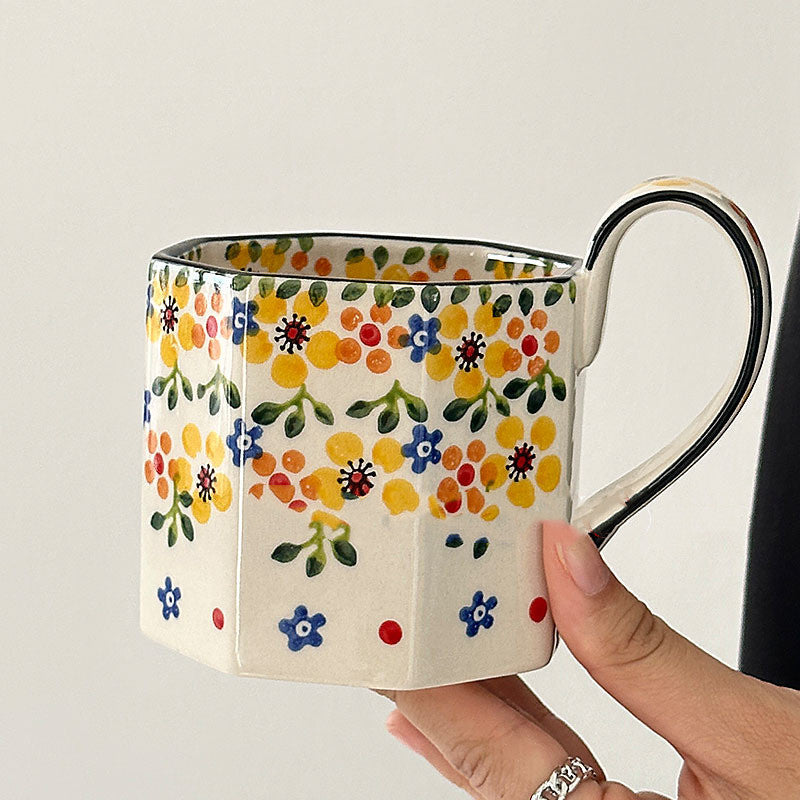 Vintage Hand-painted Summer Yellow Flower Mug Ceramic