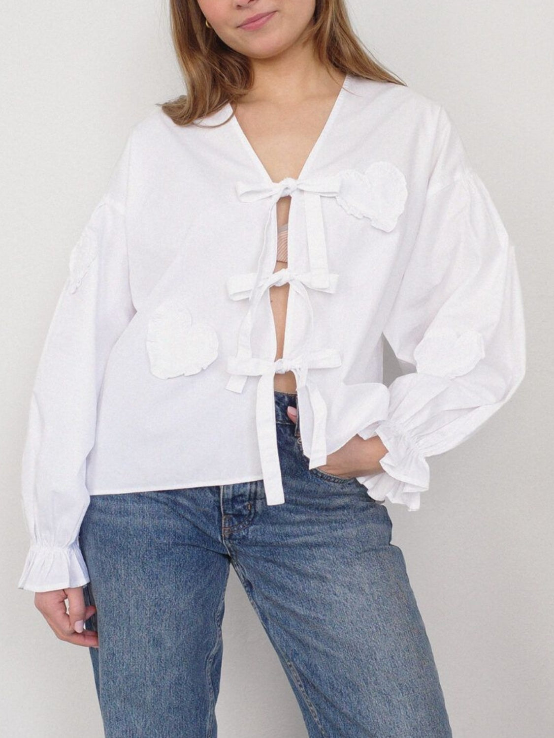 Tied Flounce Sleeve Blouse