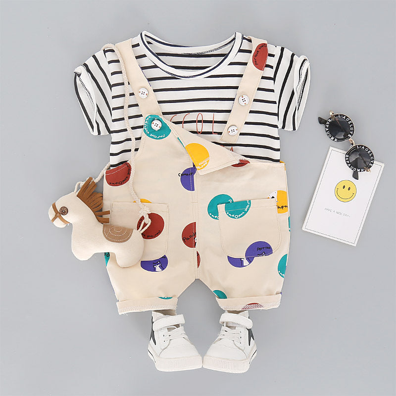 Rainbow Polka Dot Short Sleeve Printed Overall Jumpsuit