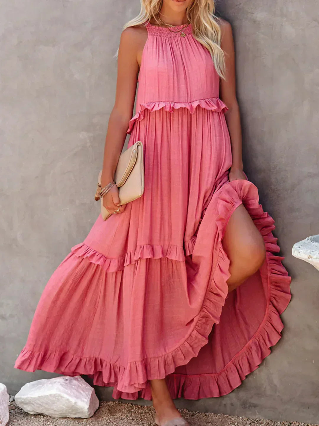 Halter Ruffle Maxi Dress