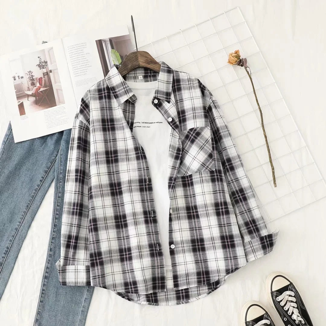 Literary Retro Plaid Shirt Women's Jacket