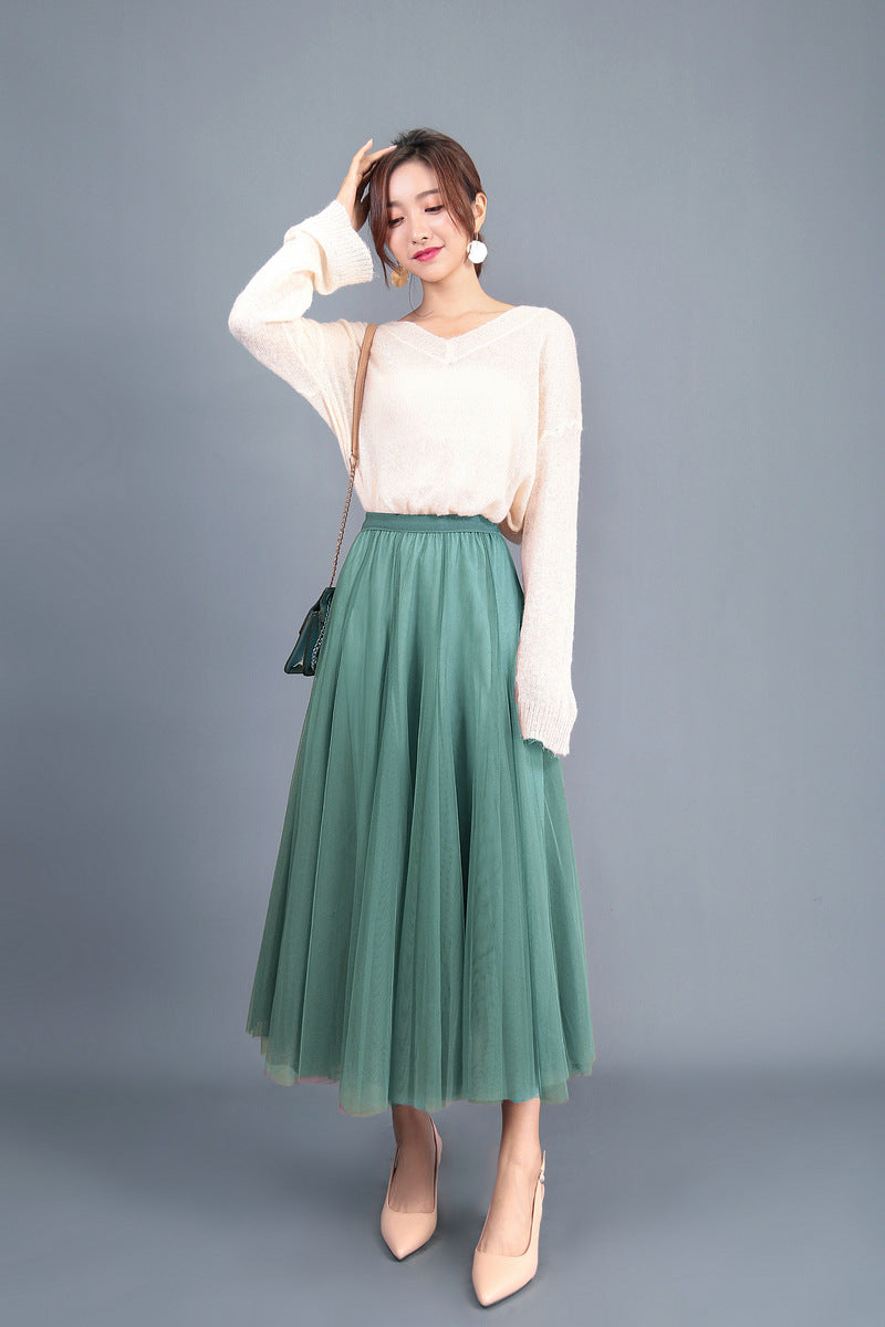 Spring Swing Puffy Ankle-length Skirt High Waist Slim Fit Fairy Skirt