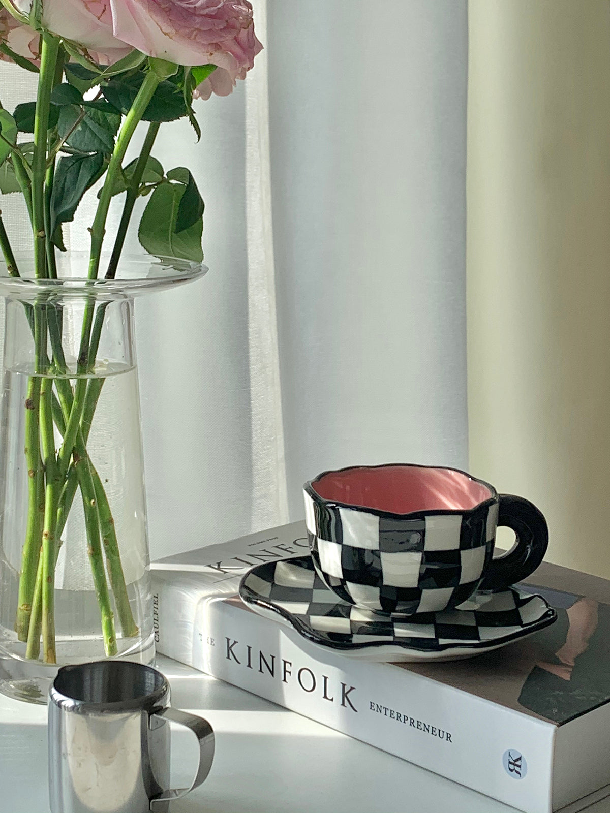 Black And White Checkerboard Mug Creative Mug and Saucer