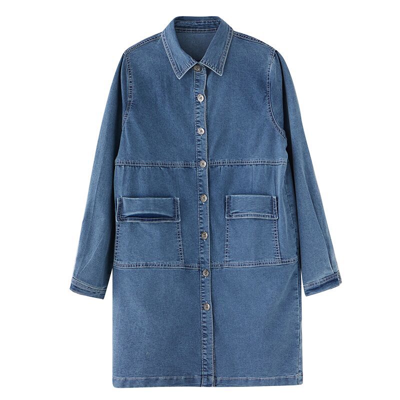 Fashionable Versatile Slimming Denim Shirt Dress Vintage Single-breasted Coat