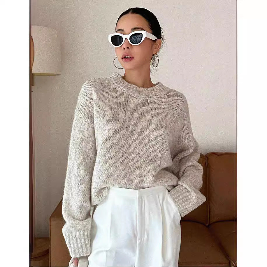 Women's Round Neck Long Sleeve Drop-shoulder Sleeve Sweater