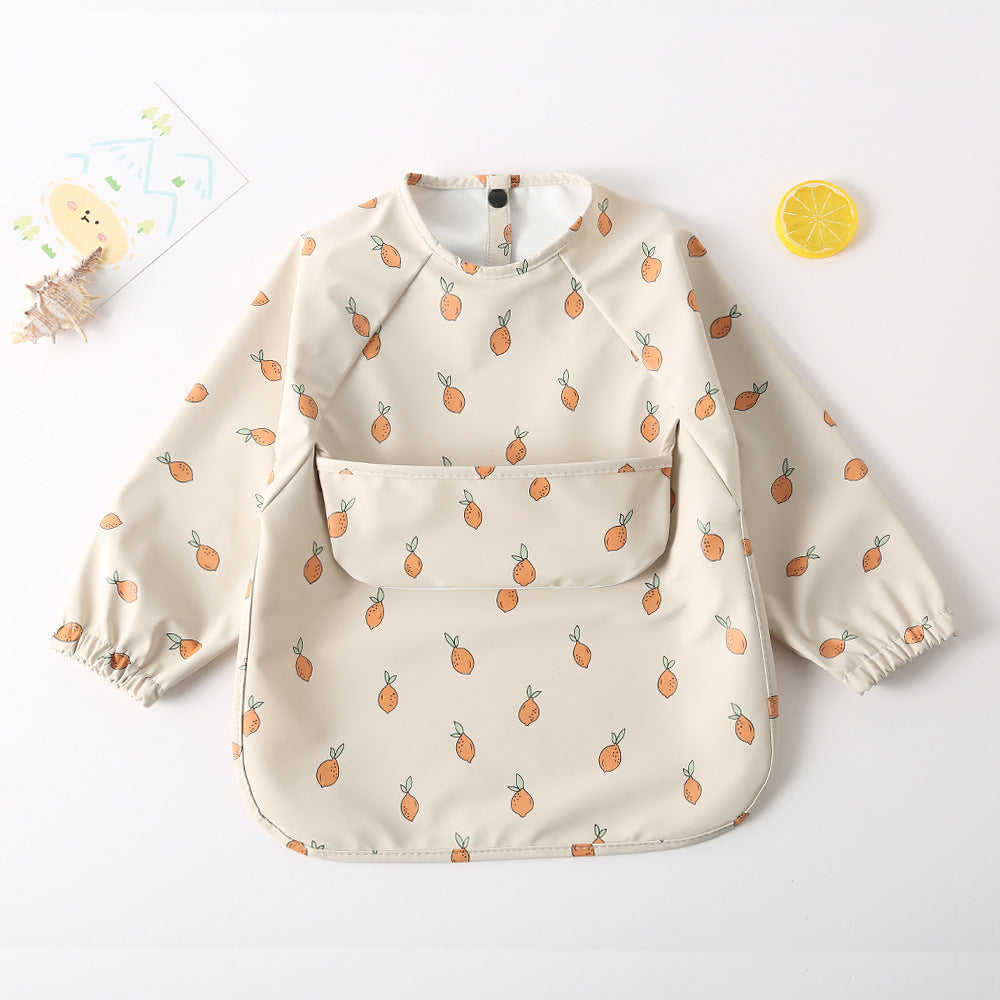 Children's Long Sleeved Pu Reverse Dressing Baby's Eating Clothes Bib