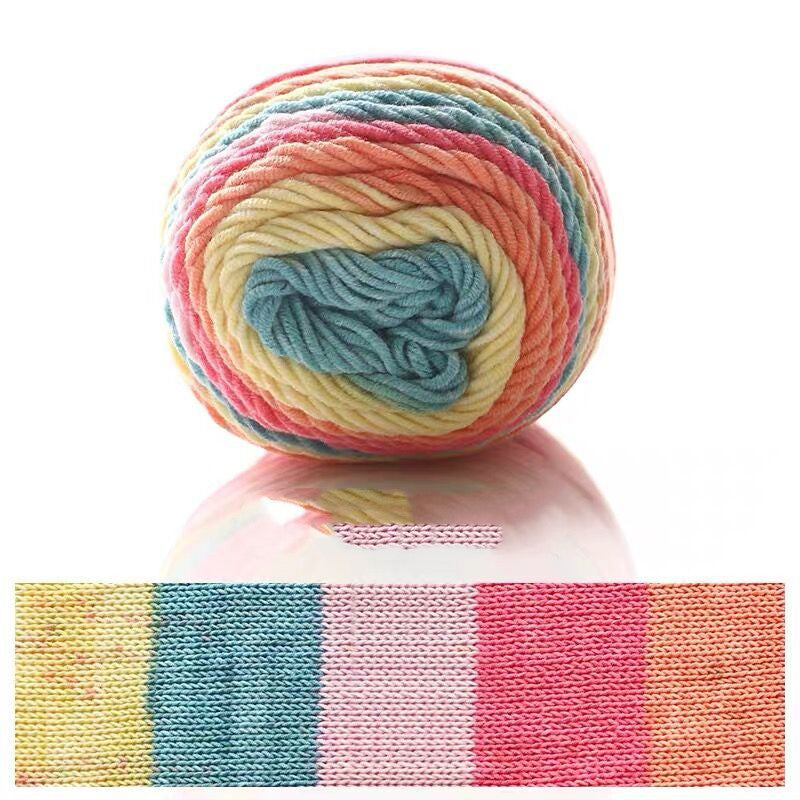 5 Strands Dyed Rainbow Cotton Milk Cotton Hand-woven Scarf Pillow Gradient Color Wool