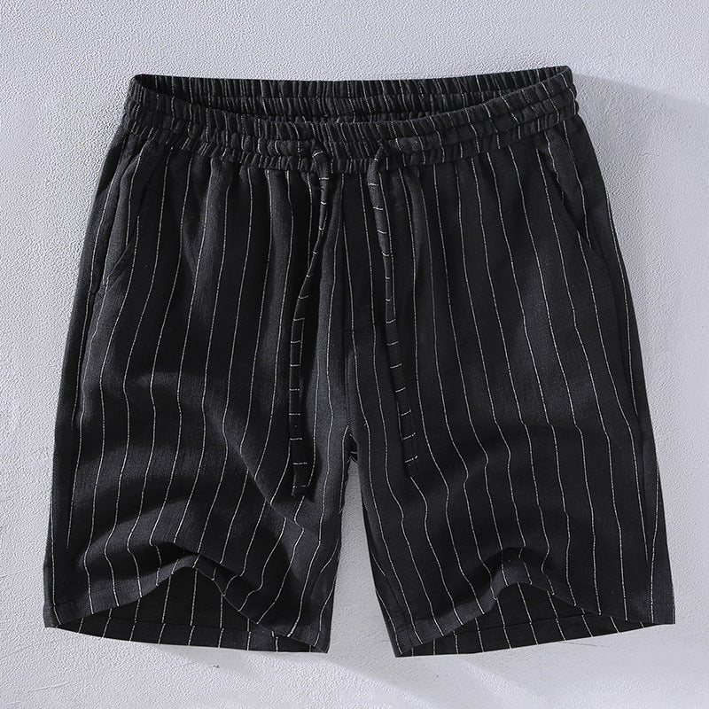 Yarn-dyed Vertical Striped Linen Shorts For Men