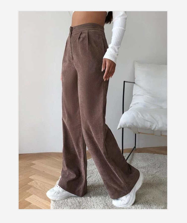 Women's Casual Beltless Corduroy Simple Wide-leg Pants