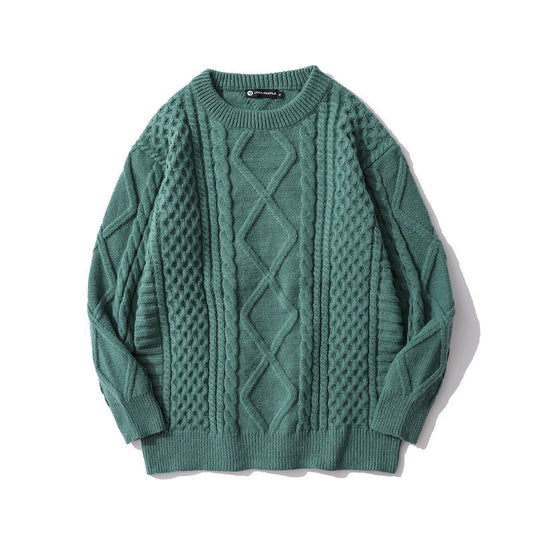 Retro Rhombus Twist Round Neck Sweater Loose And Idle All-matching Sweater