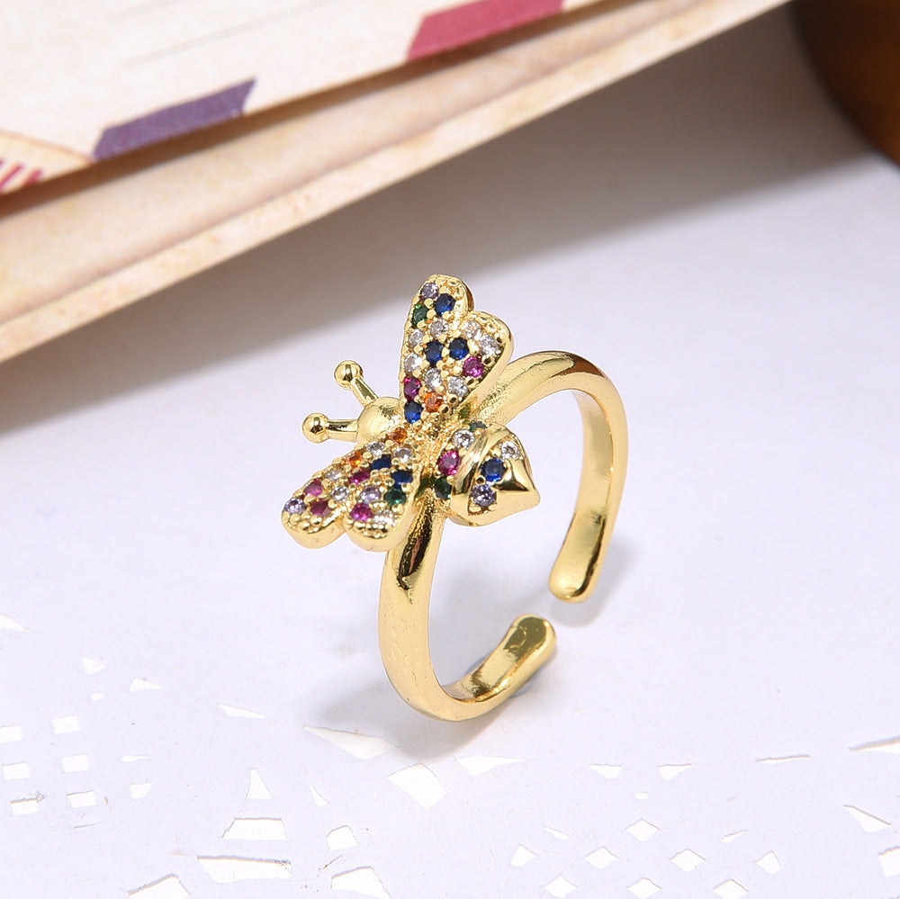 Women's 18K Gold Micro Inlay Color Zircon Open Adjustable Ring