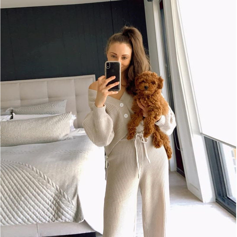 Fashion Women's Wear Long-sleeved Sweater And Trousers Two-piece Set