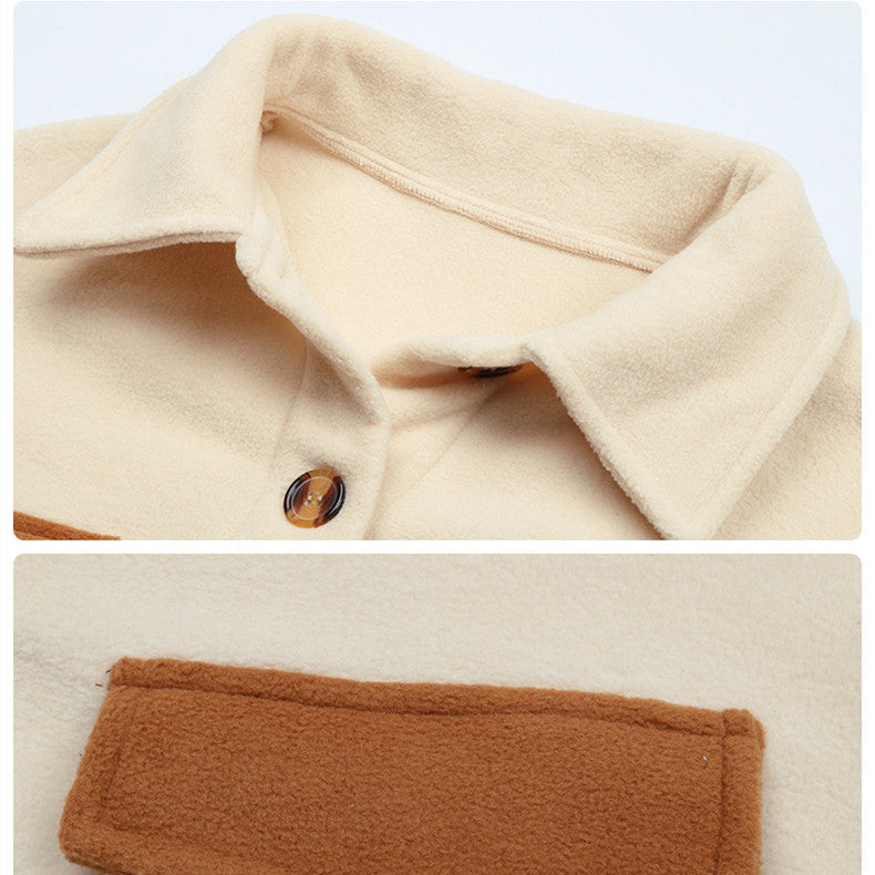 Woolen Retro Fleece Lapel Thick Coat